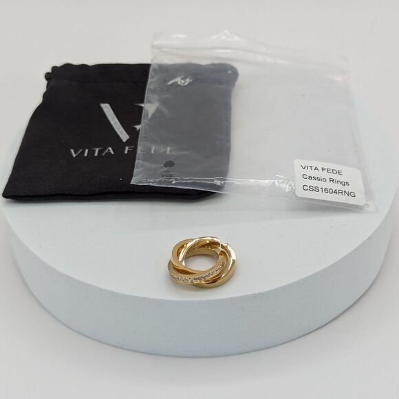 VITA FEDE Stackable Gold Tone Cassio Pave Swarovski Adjustable Rings NWB - Picture 8 of 10